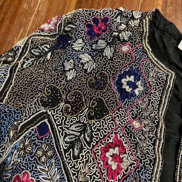 Vintage Diane Freis Hand Beaded Embroidered Sequined Lined Silk Jacket Size XL - Picture 9 of 11